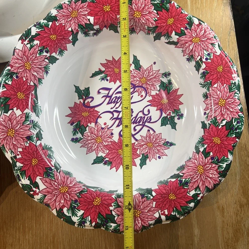 Berman Molded Plastic Bowl Poinsettia‎ Happy Holidays Christmas Dish (3) Vintage